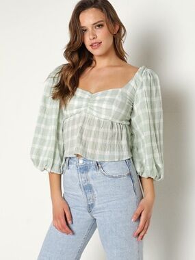 Show me your mumu light green checkered top size small